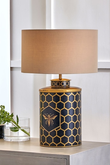 Pacific Black Honeycomb Bee Hand Painted Metal Table Lamp