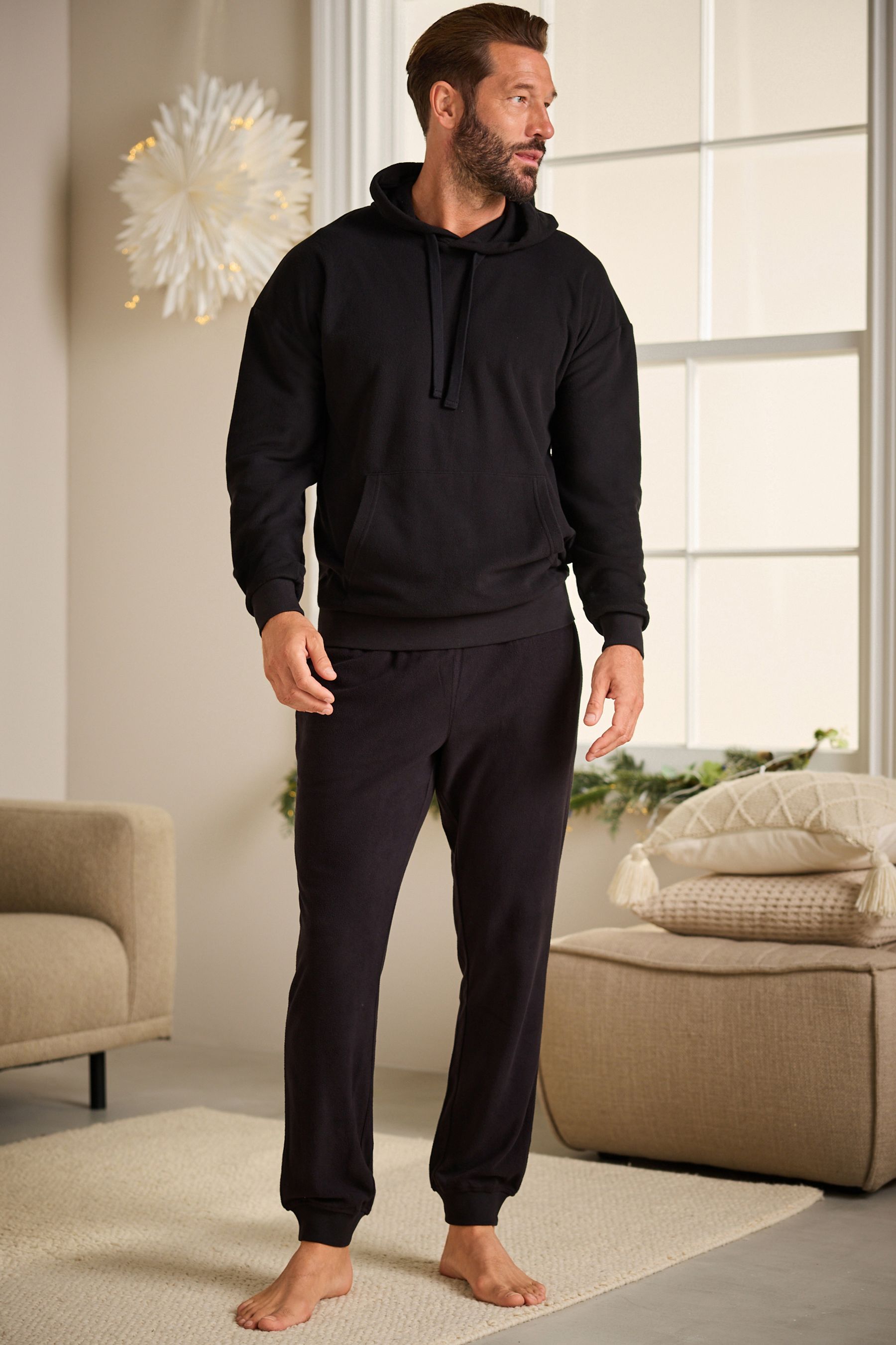 Buy Black Thermal Long Sleeve Pyjamas Hoodie Set from Next Luxembourg