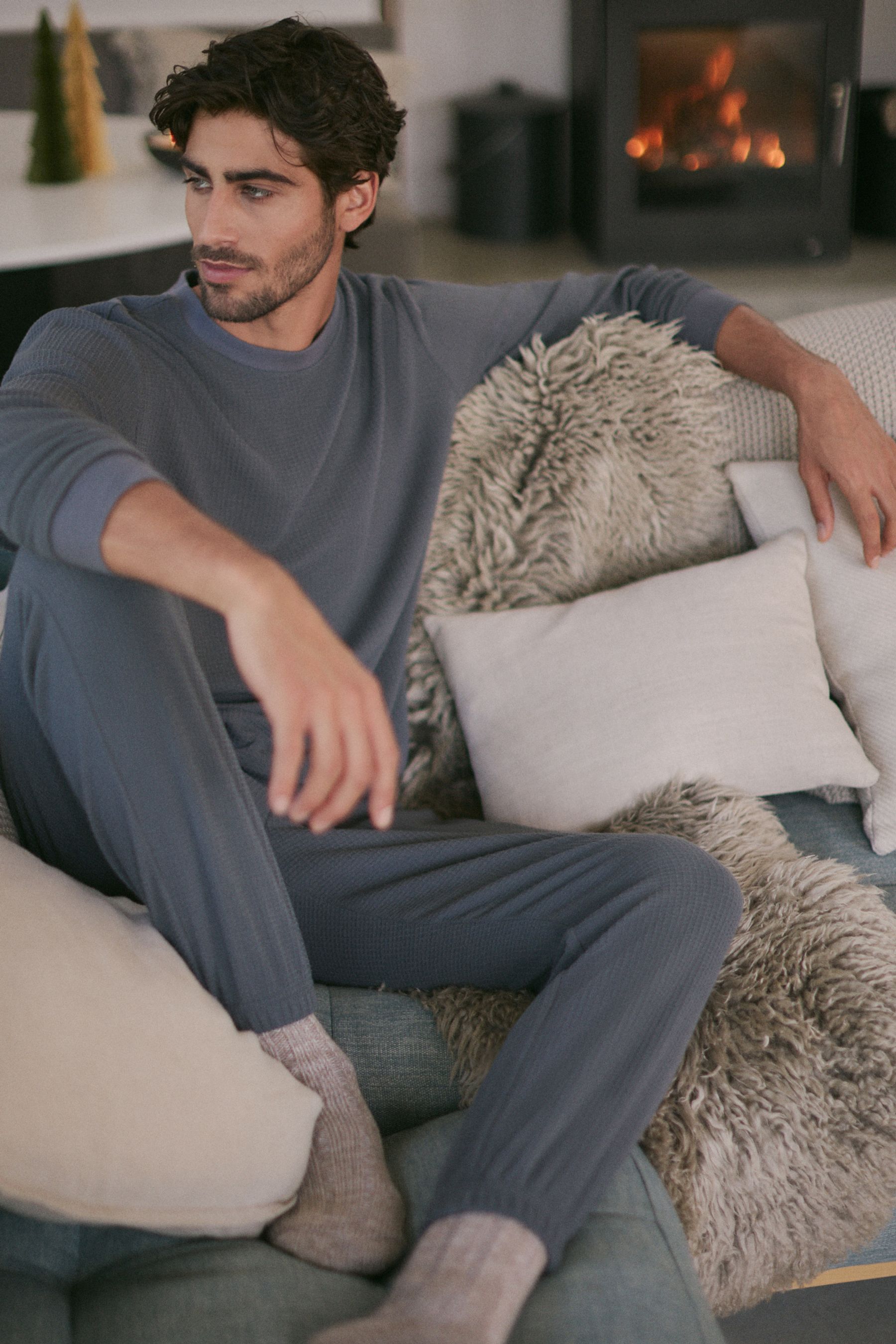 Buy Slate Grey Soft Waffle Long Sleeve Pyjamas Set from Next Austria