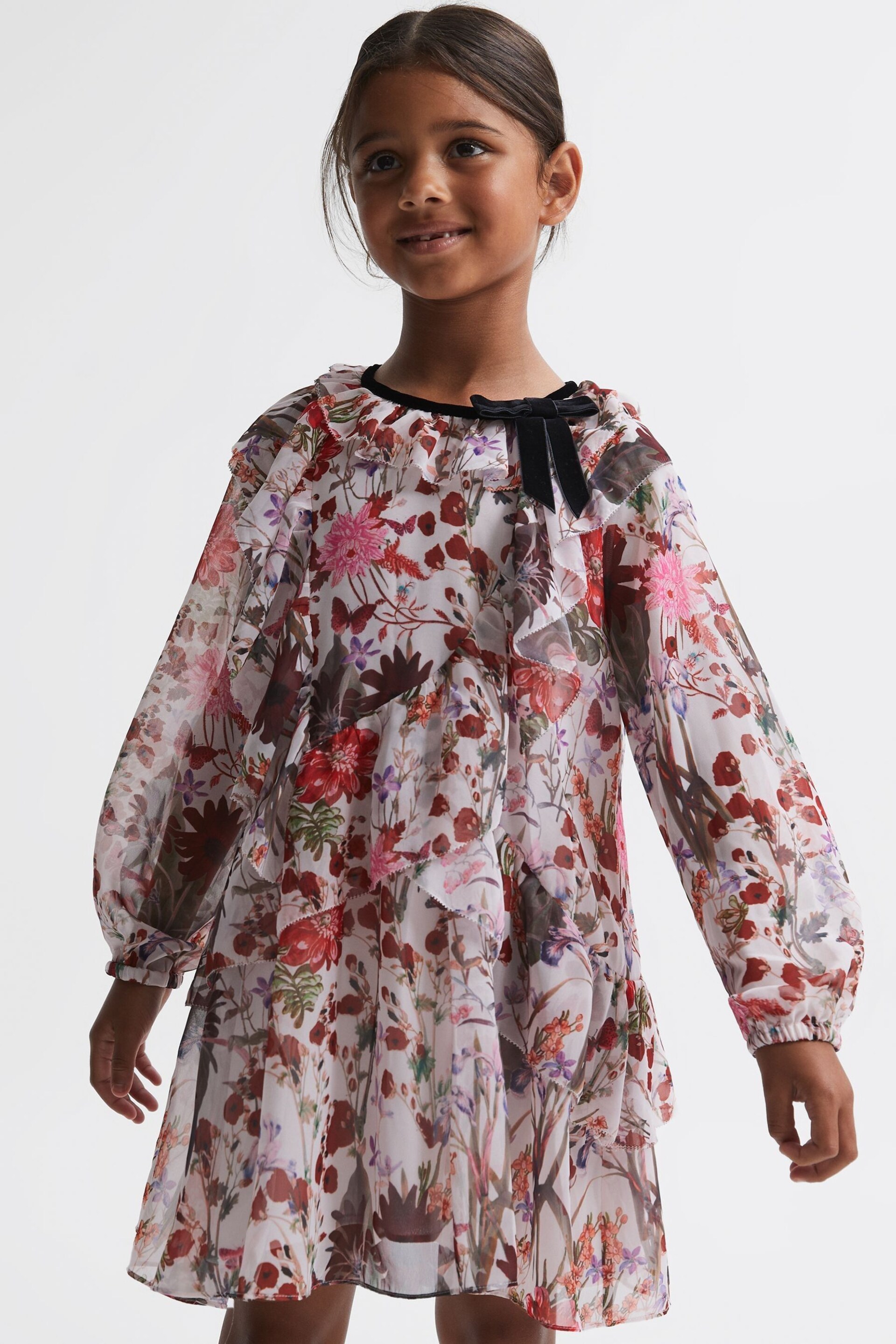 Reiss Multi Yara Senior Floral Frill Bow Dress - Image 1 of 6