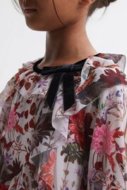 Reiss Multi Yara Senior Floral Frill Bow Dress - Image 4 of 6