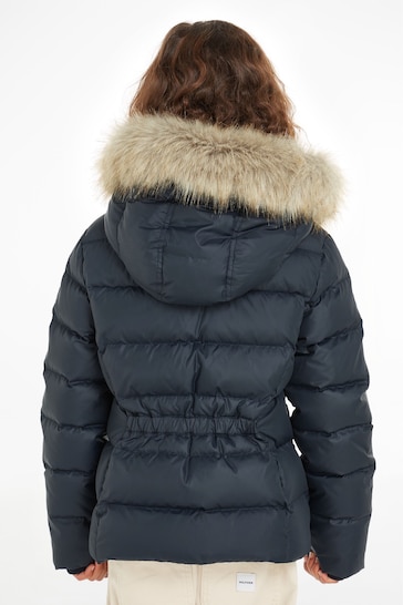 Tommy Hilfiger Girls Blue Essential Down Faux Fur Hood Jacket