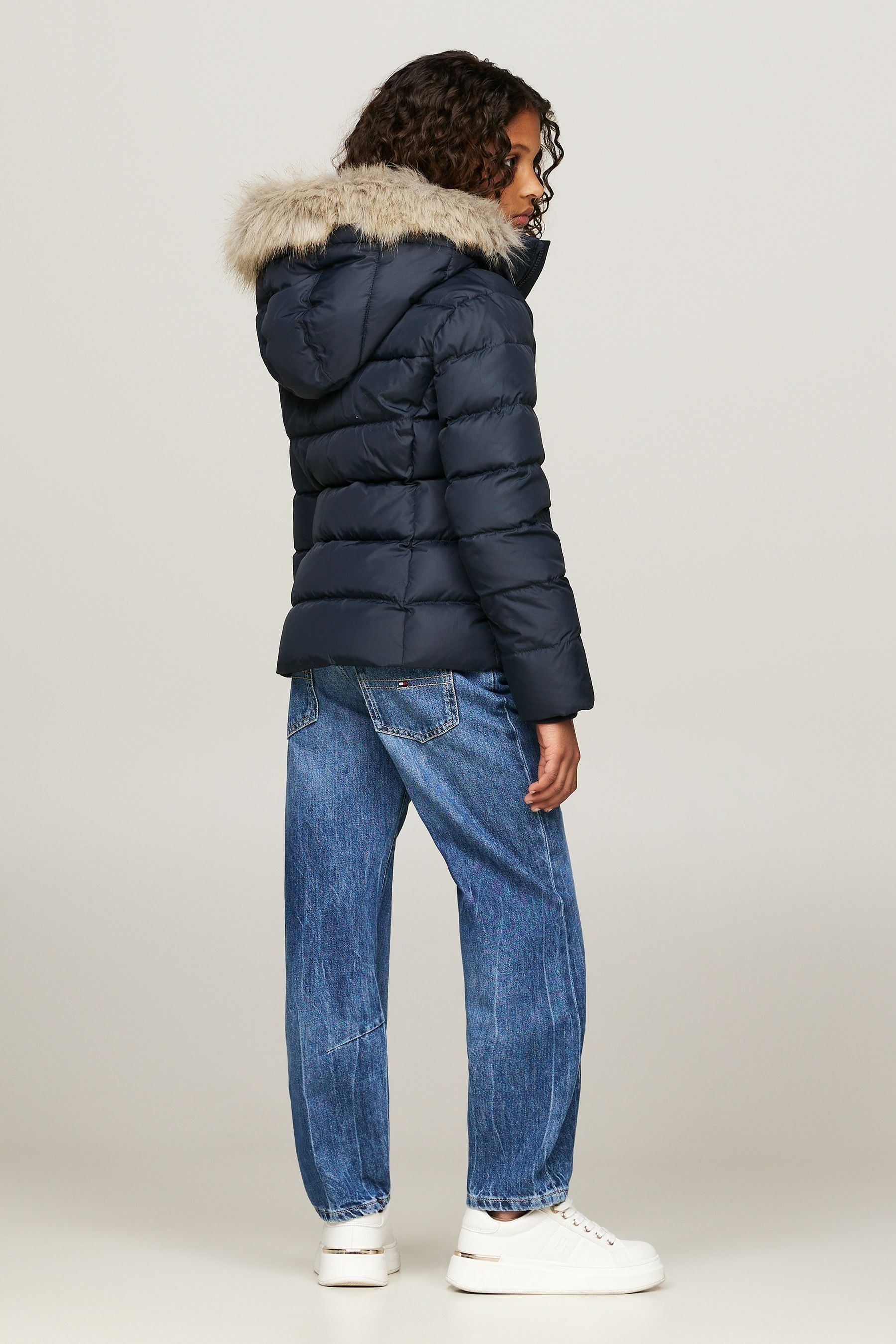 Buy Tommy Hilfiger Blue Girls Essential Down Faux Fur Hood Jacket from Next Luxembourg