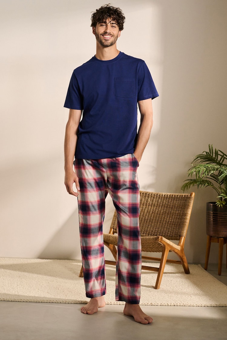 Blue/Stone Check 100% Cotton Lightweight Pyjamas Set - Image 1 of 9