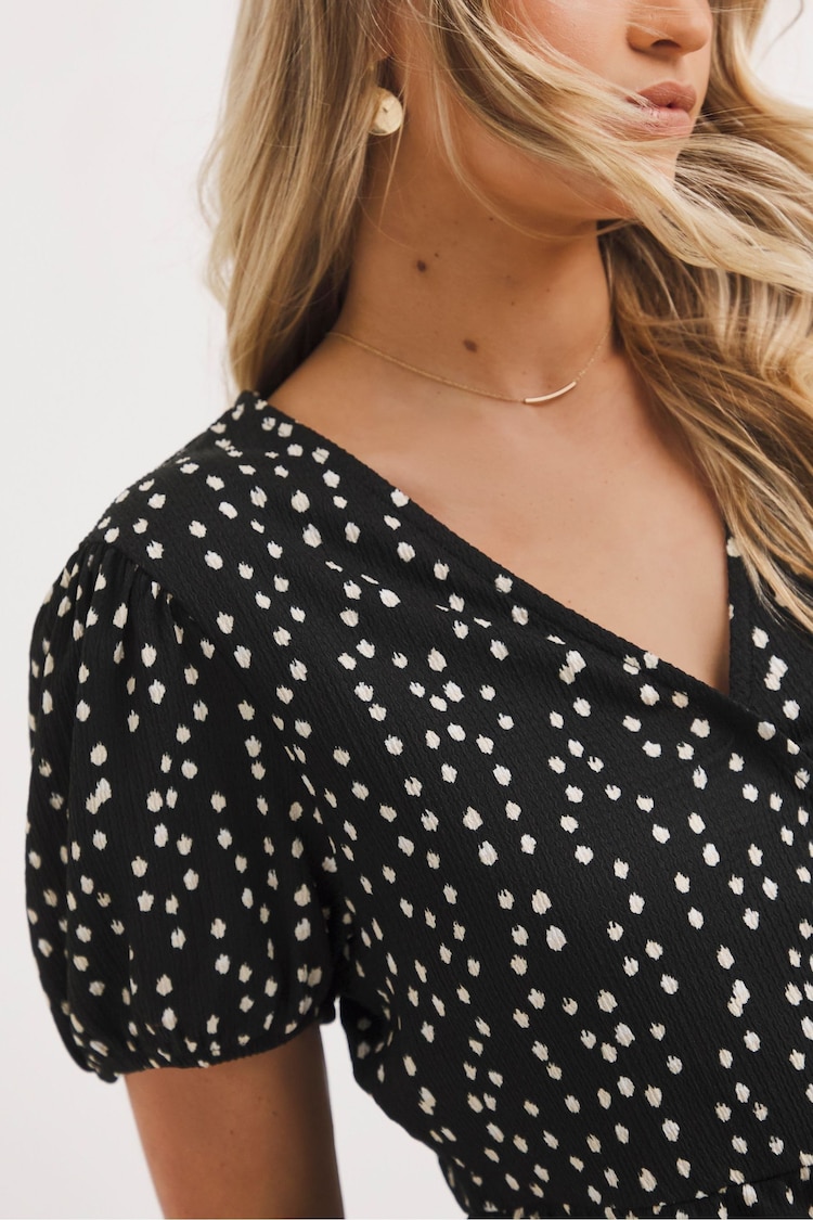 Simply Be Mono Spot Waffle Wrap Front Black Playsuit - Image 4 of 4