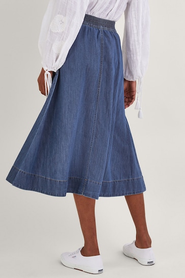 Monsoon Blue Pull-On Denim Midi Skirt in Sustainable Cotton