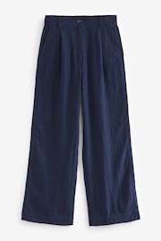 Navy Blue Linen Blend Wide Leg Trousers - Image 5 of 6