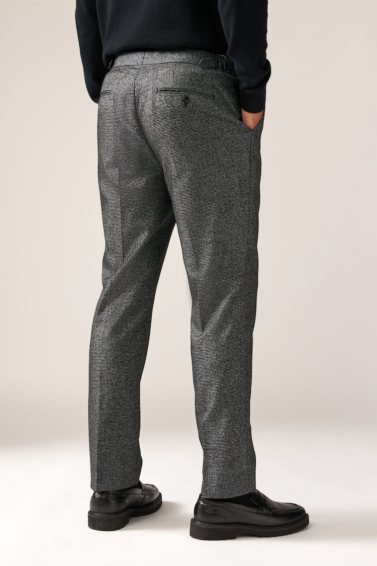 Charcoal Grey Tailored Fit Textured Puppytooth Suit Trousers - Image 2 of 10