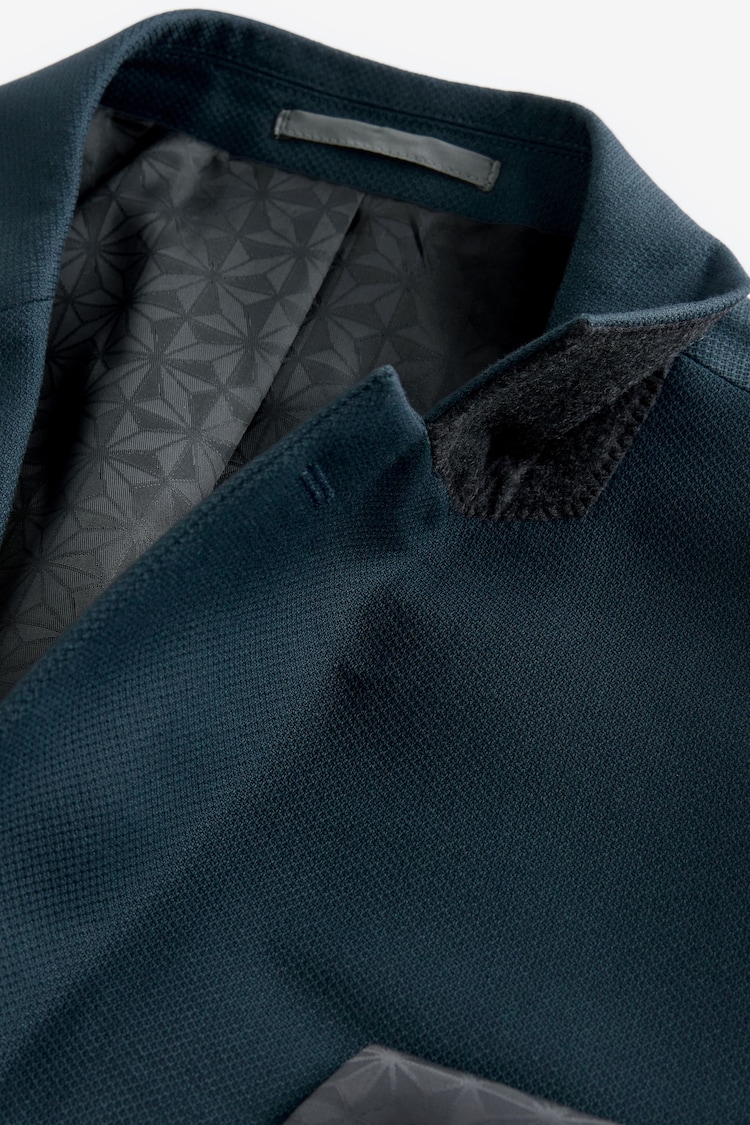 Teal Blue Slim Fit Textured Suit Jacket - Image 9 of 9