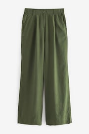 Khaki Green Linen Blend Wide Leg Trousers - Image 5 of 6