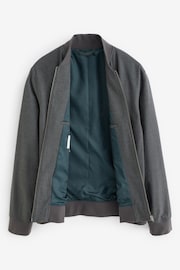 Charcoal Grey Slim Fit Flannel Bomber Jacket - Image 8 of 12