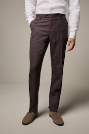 Rust Brown Tailored Fit Trimmed Check Suit Trousers - Image 1 of 9