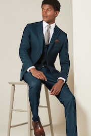 Teal Blue Textured Suit: Waistcoat - Image 2 of 5