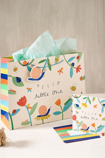 Bright Floral Baby Gift Bag and Card Set