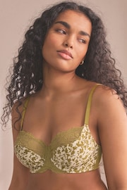Green Floral Print DD+ Non Pad Wired Full Cup Microfibre and Lace Bra - Image 1 of 7