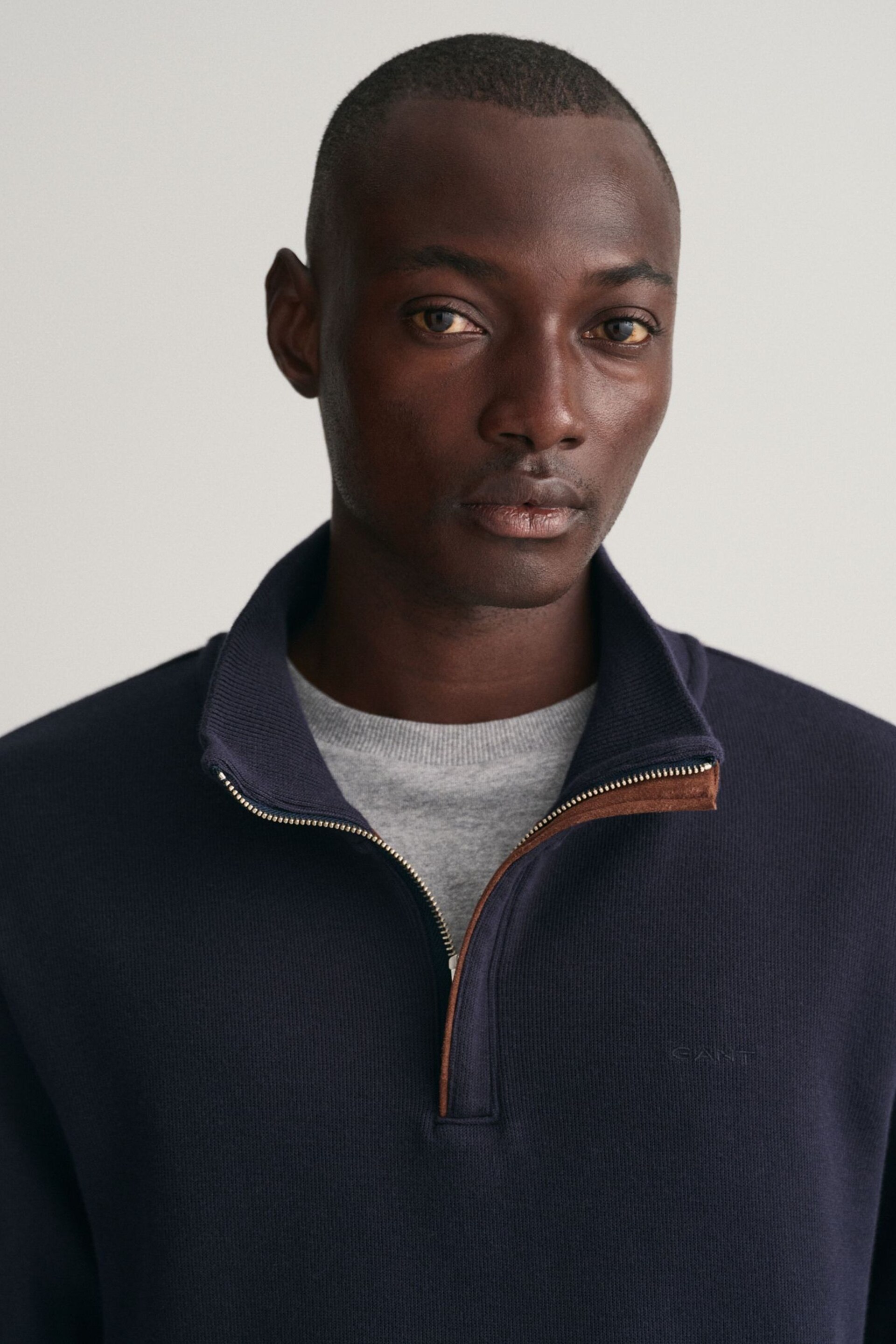 GANT Evening Blue Sacker Rib Half Zip Jumper - Image 4 of 5