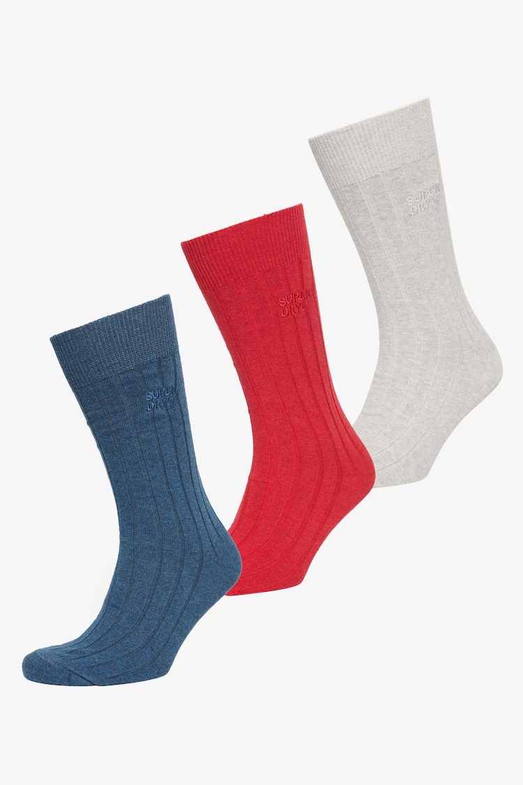 Superdry Blue white Organic Cotton Unisex Core Rib Crew Socks 3 Pack - Image 1 of 5