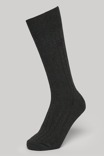 Superdry Grey Organic Cotton Unisex Core Rib Crew Socks 3 Pack