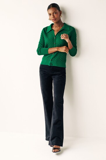 Green Textured Knitted Cardigan