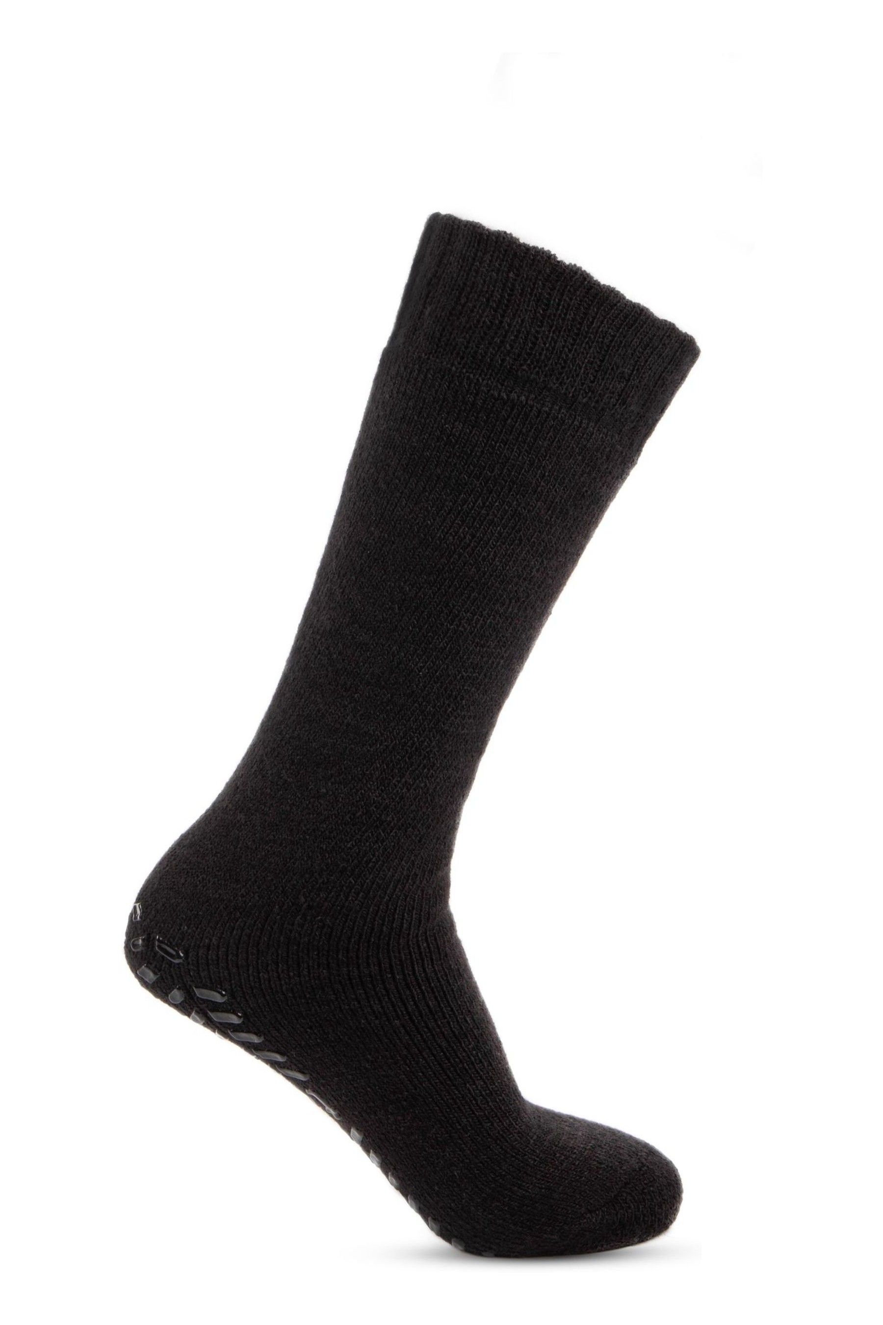 Totes Black Mens Premium Thermal Wool Blend Slipper Socks