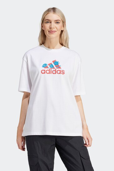 adidas White Sportswear Flower Pack Badge Of Sport T-Shirt