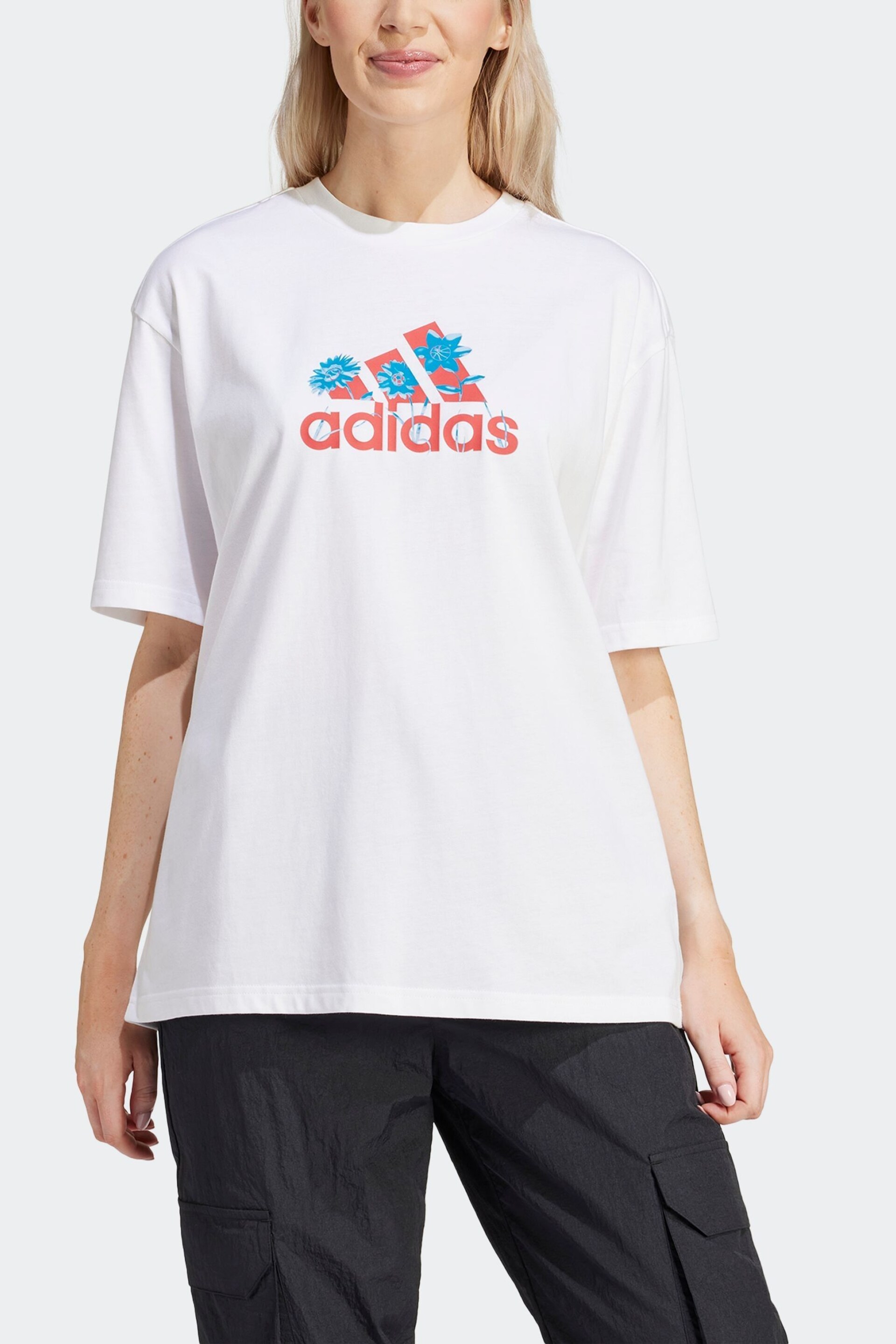 adidas White Sportswear Flower Pack Badge Of Sport T-Shirt - Image 5 of 7
