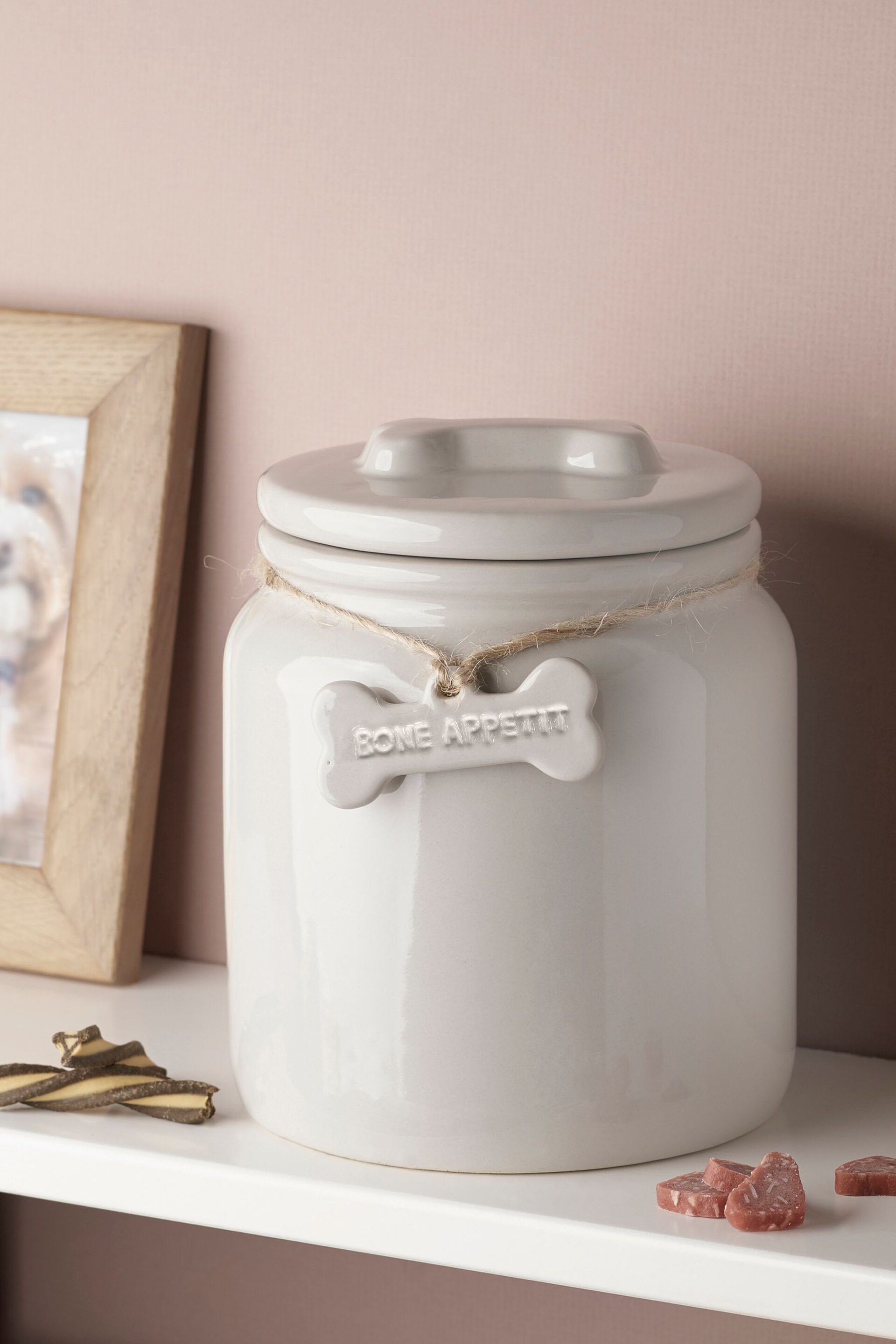 White Ceramic Pet Treat Jar - Image 1 of 3