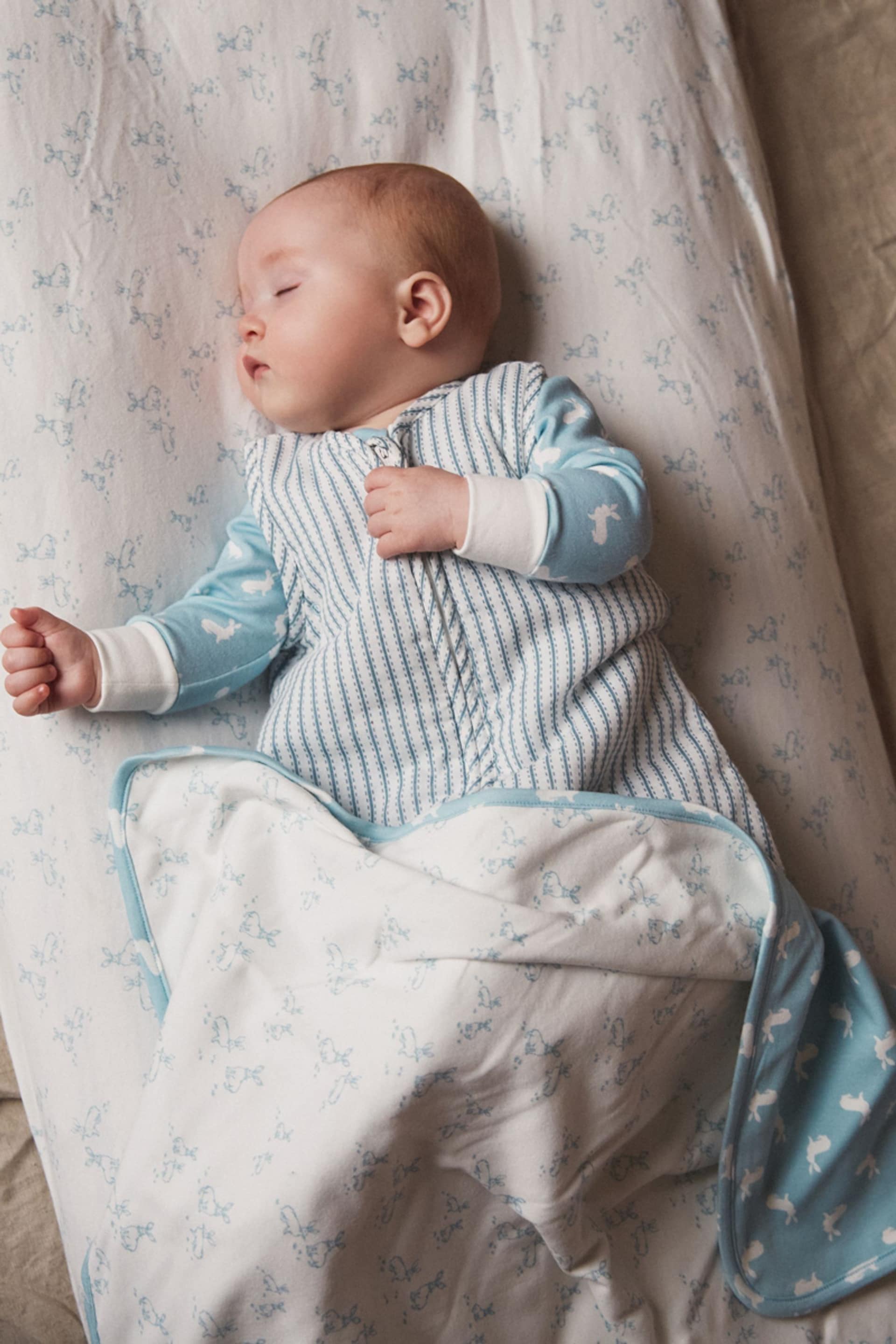 The Little Tailor Blue Baby Soft Jersey Bunny Print Blanket - Image 6 of 7