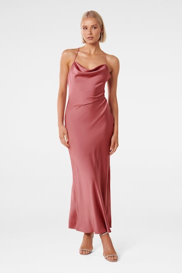 Forever New Pink Ruby Tie Back Satin Midi Dress