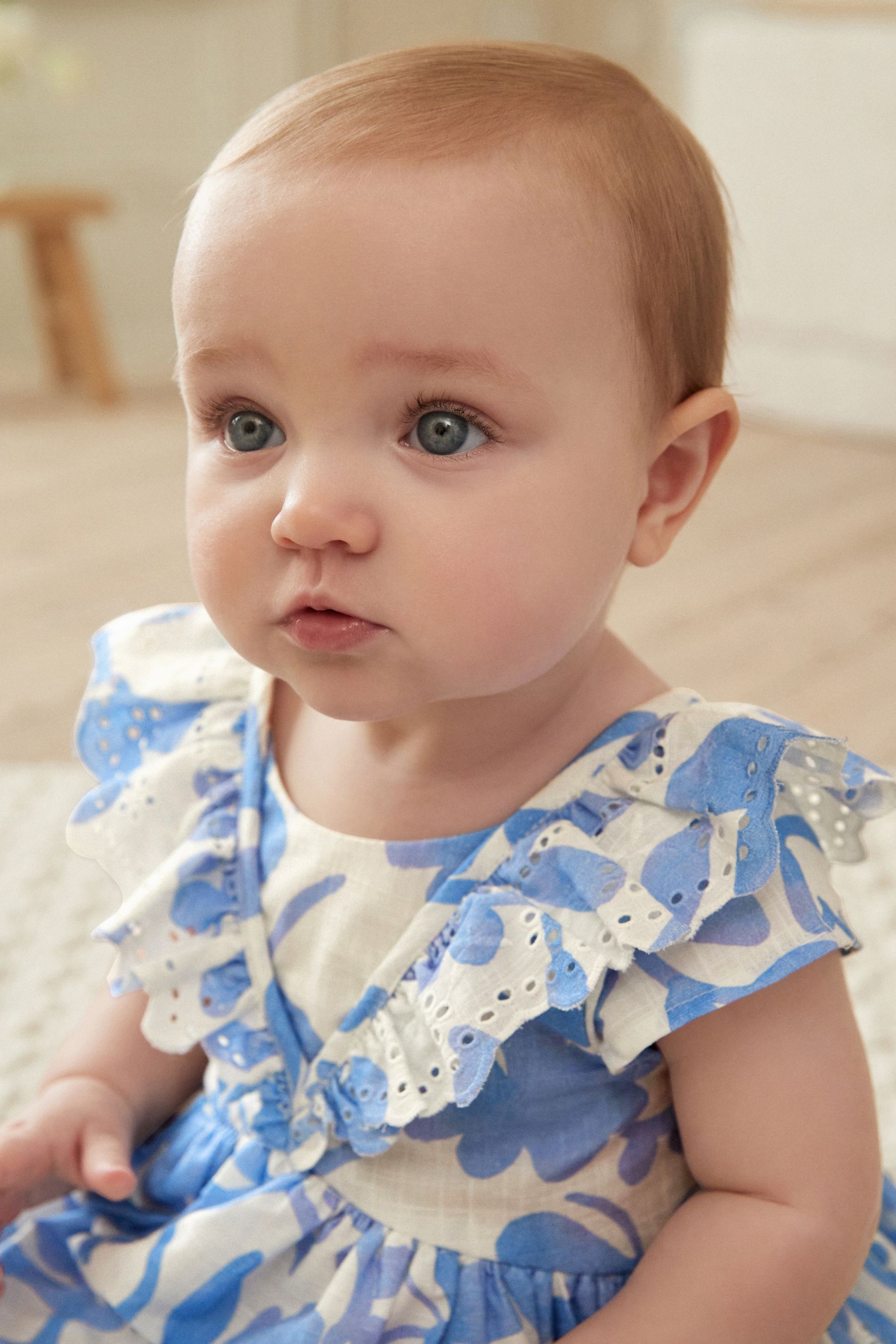 Blue White Baby Broderie Dress 0mths 2yrs