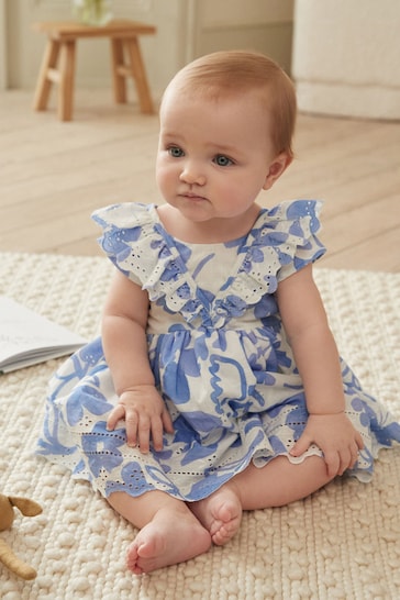 Blue/White Baby Broderie Dress (0mths-2yrs)
