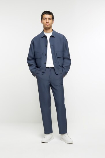 River Island Blue Plisse Tapered Trousers