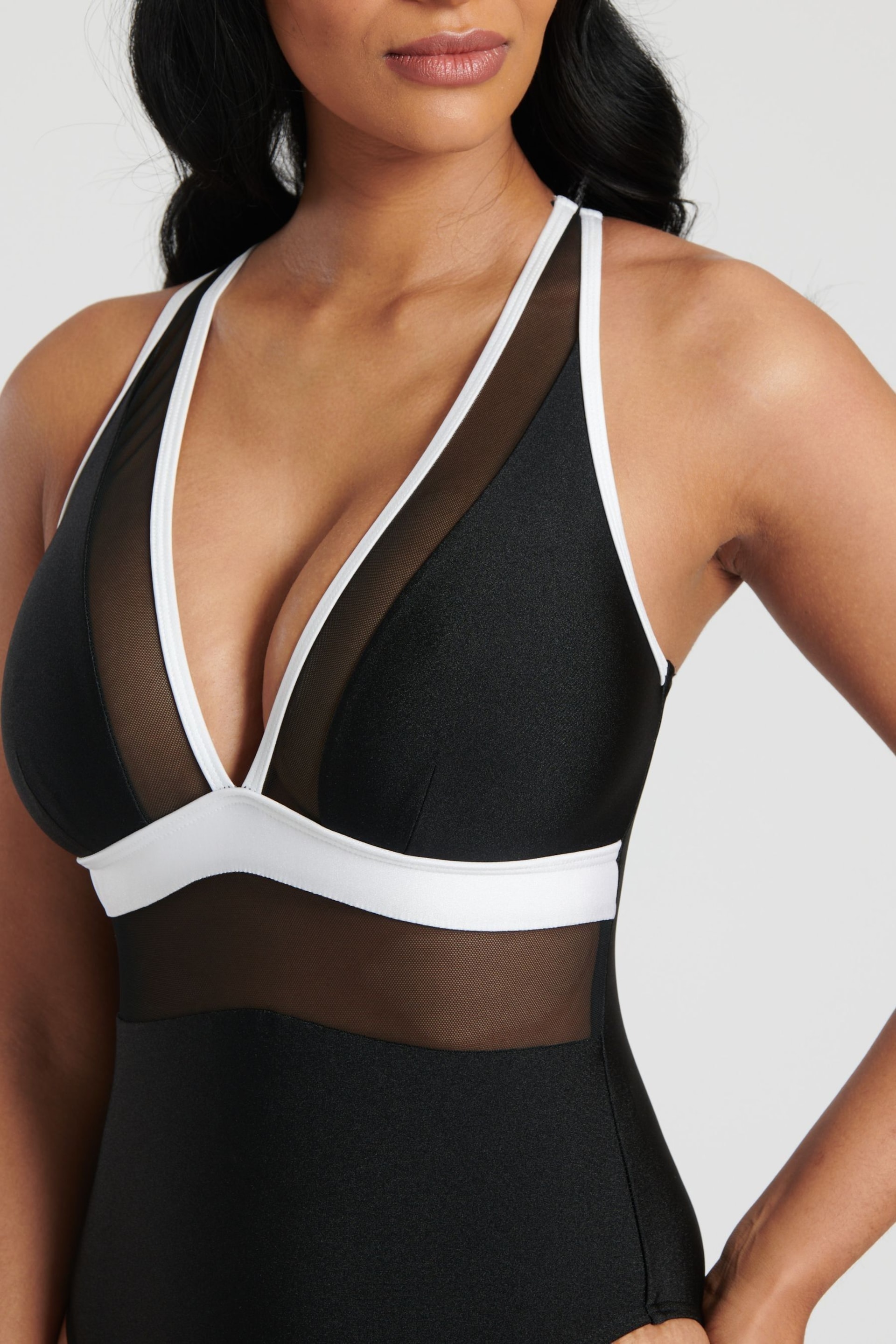 South Beach Monochrome Mesh Plunge Swimsuit - Image 2 of 6