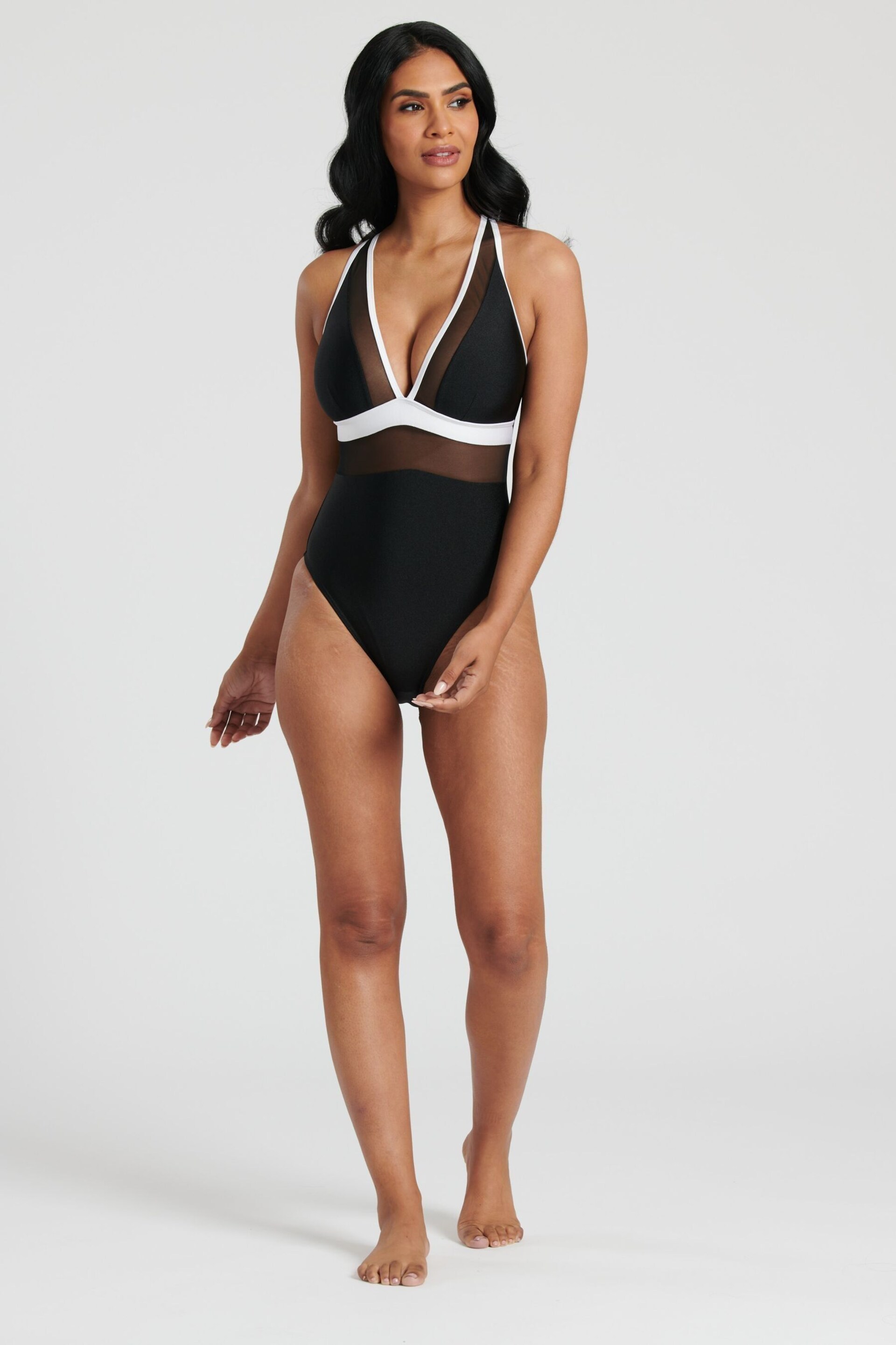 South Beach Monochrome Mesh Plunge Swimsuit - Image 4 of 6