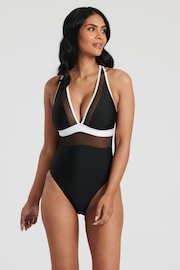 South Beach Monochrome Mesh Plunge Swimsuit - Image 5 of 6