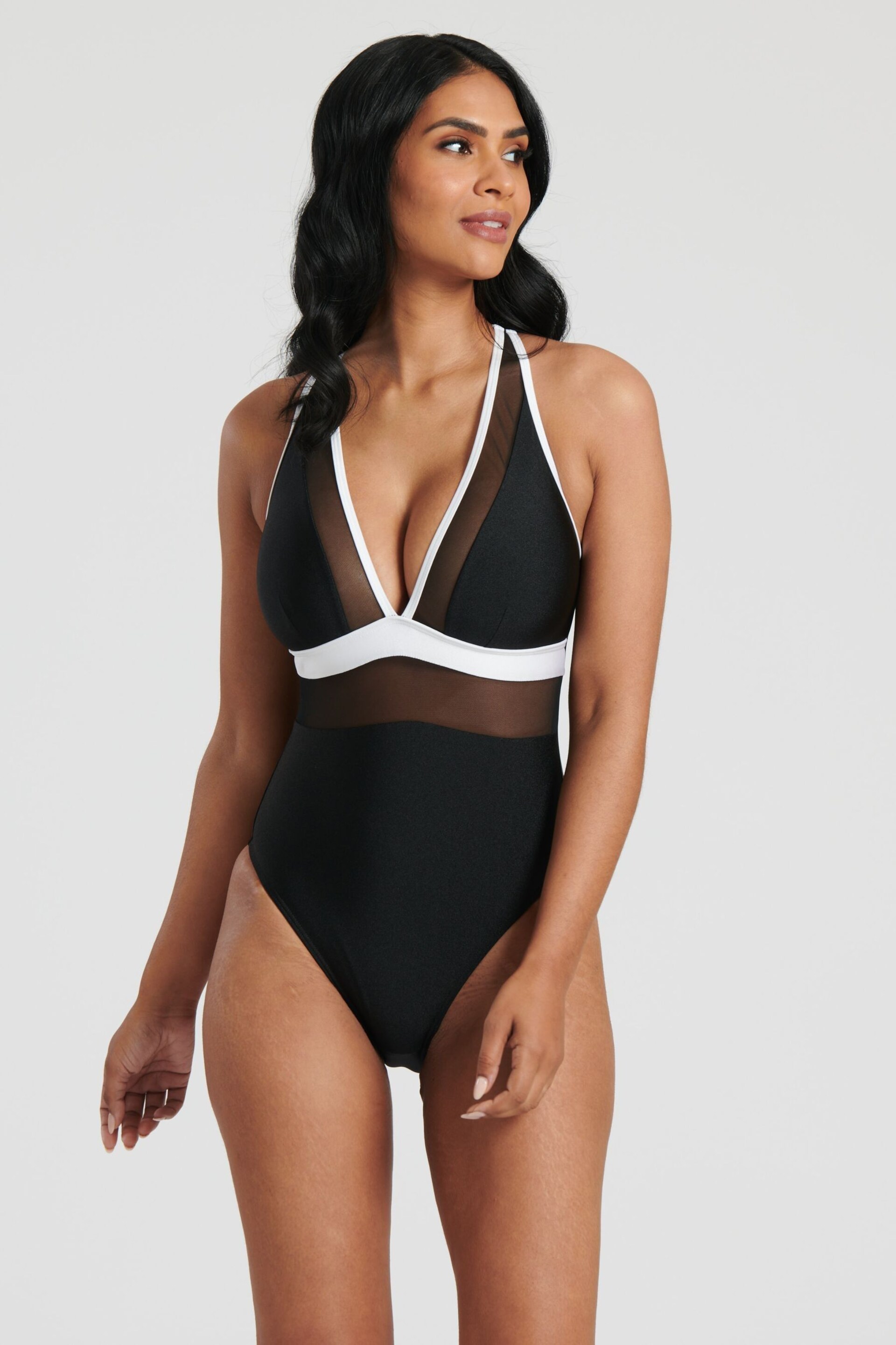 South Beach Monochrome Mesh Plunge Swimsuit - Image 5 of 6