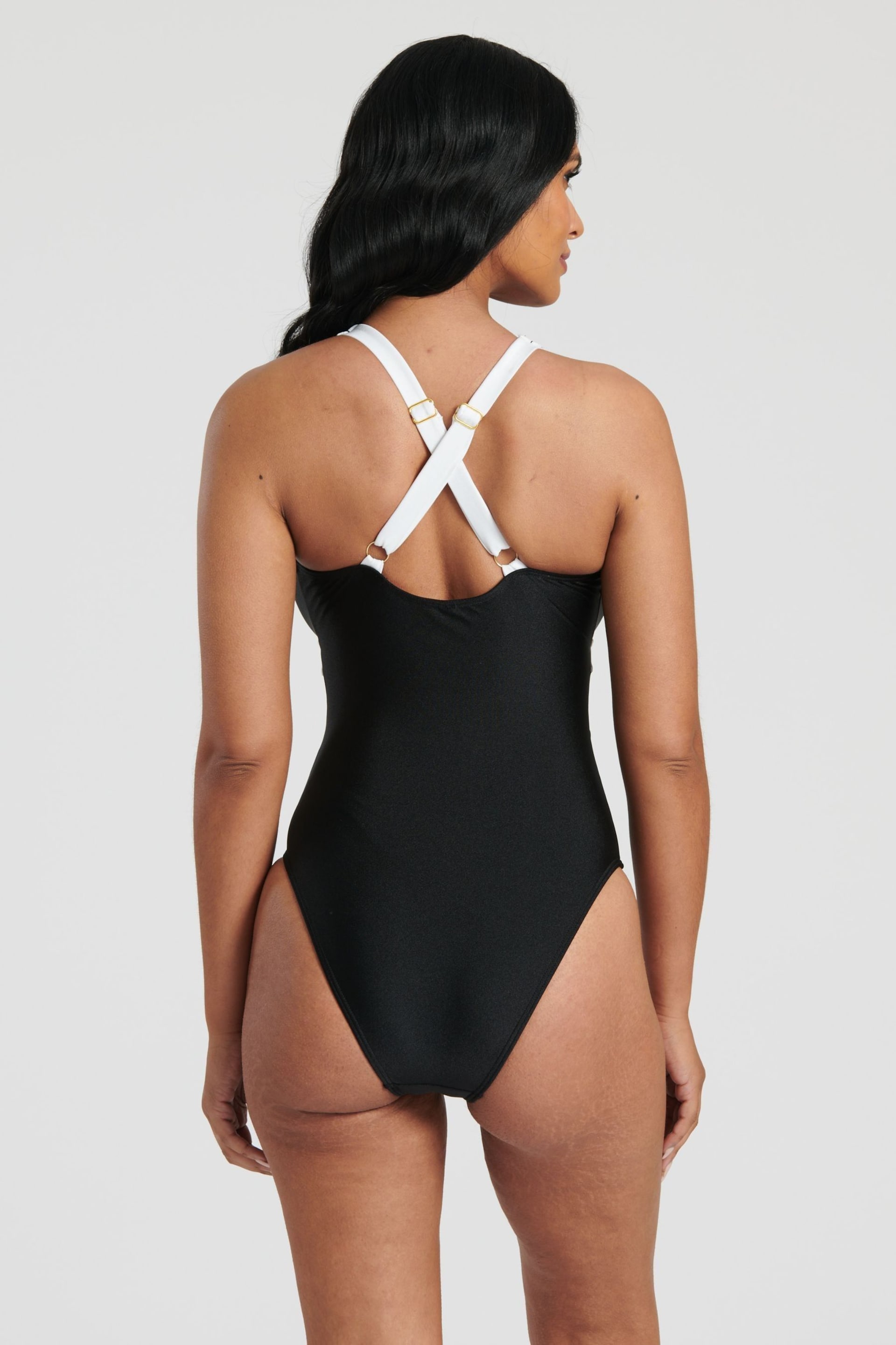 South Beach Monochrome Mesh Plunge Swimsuit - Image 6 of 6