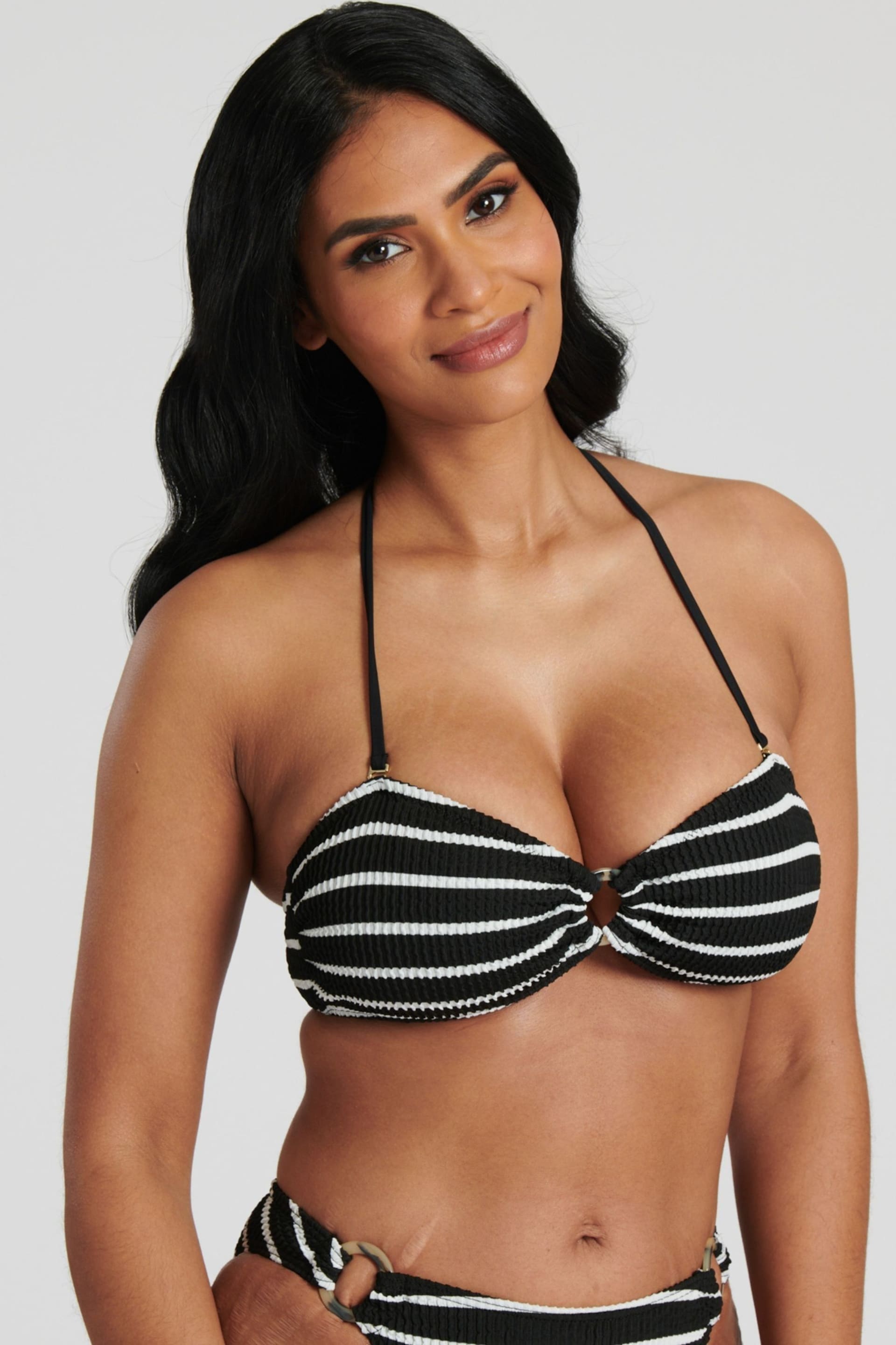 South Beach Monochrome Crinkle Textured Bandeau Top Set - Image 3 of 5