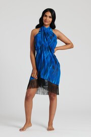 South Beach Blue Printed Chiffon Multiwear Fringe Sarong - Image 6 of 6