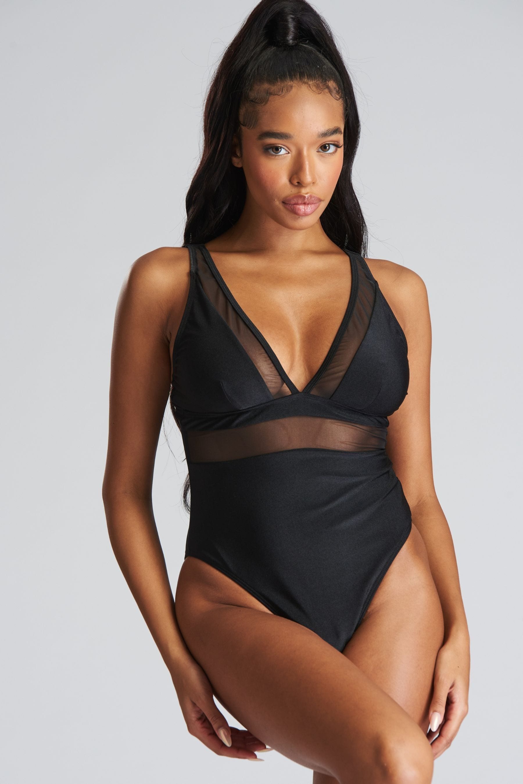 Buy South Beach Black Mesh Plunge Swimsuit from the Next UK online shop