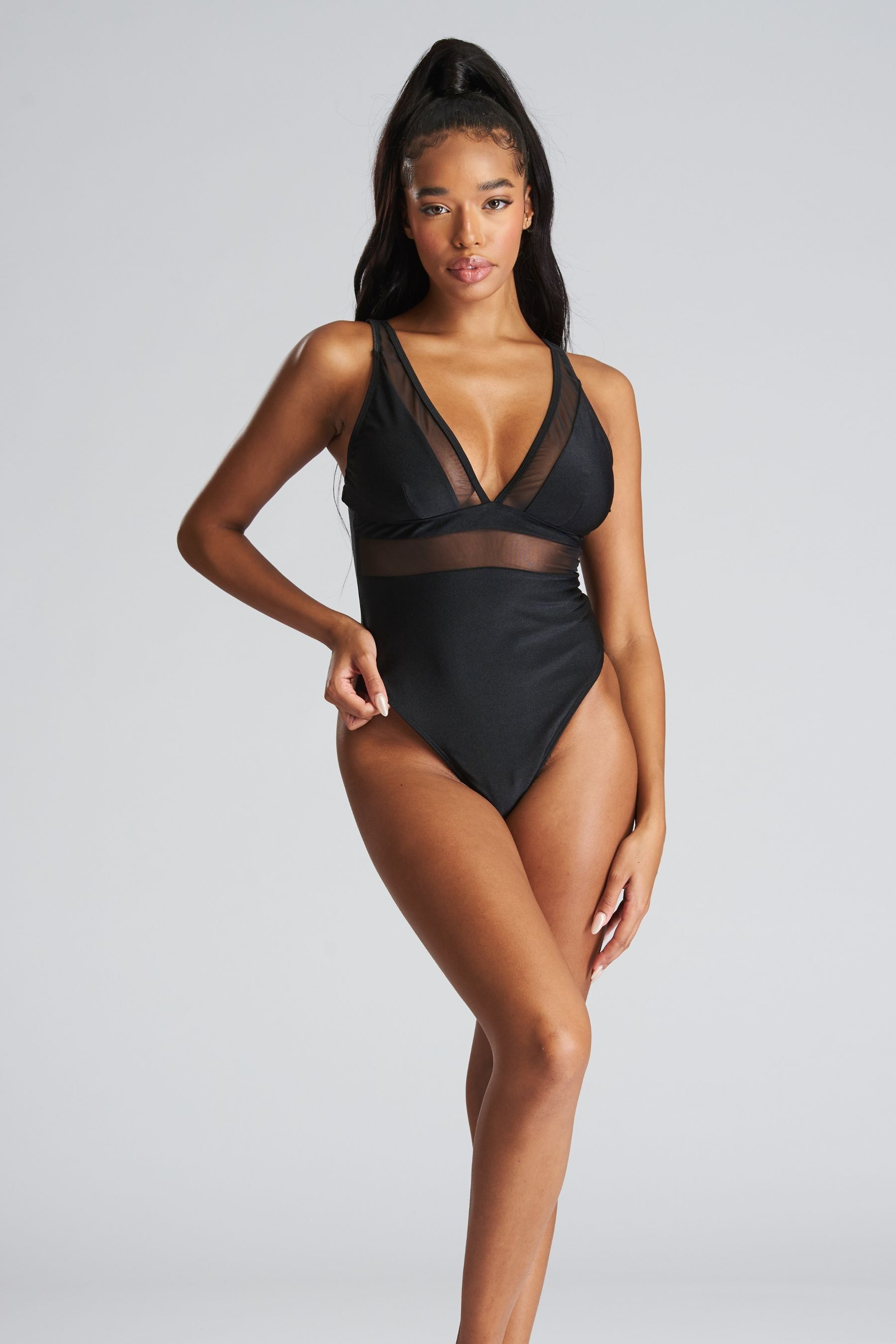 Black mesh swimsuit uk top