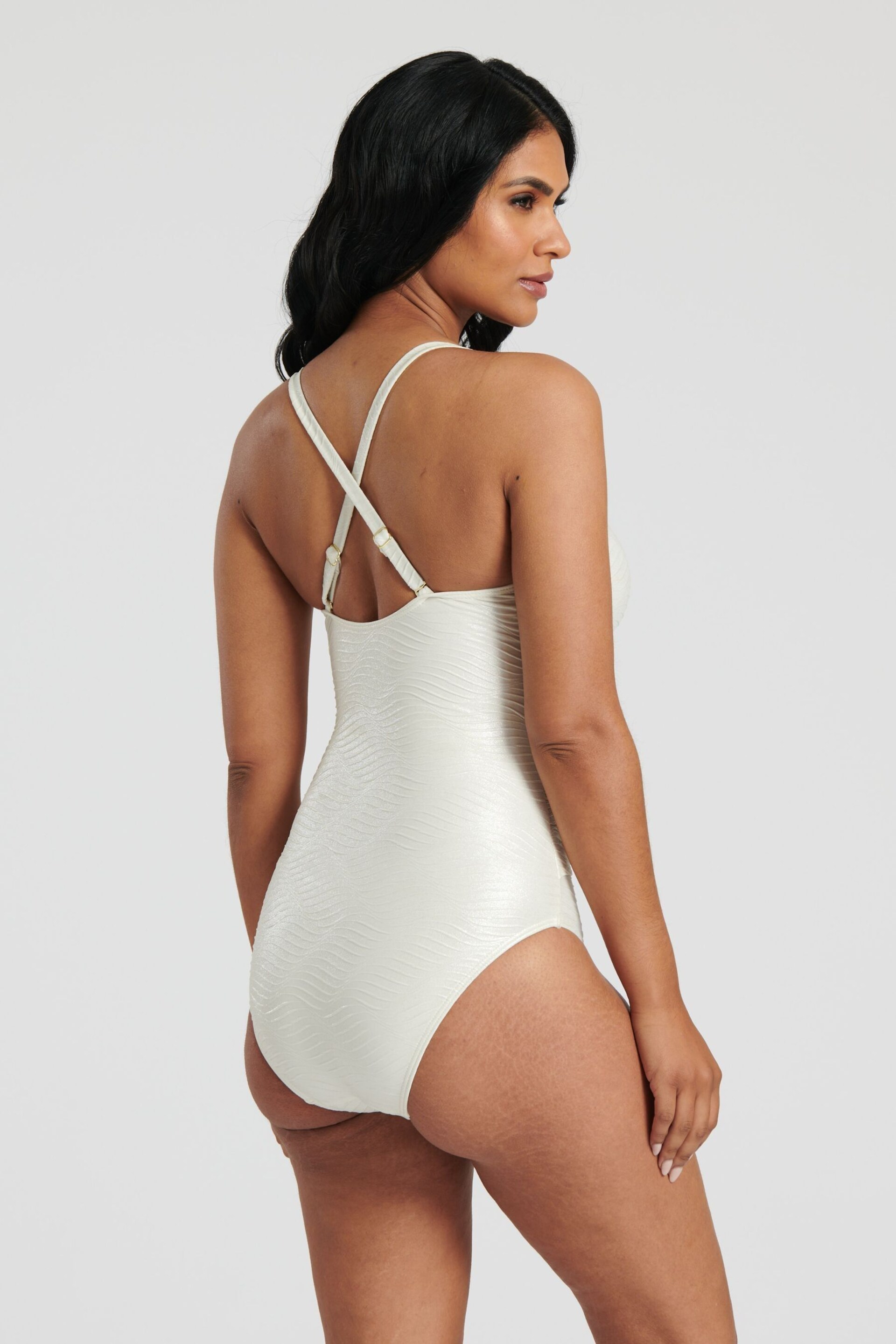 South Beach Cream Shimmer Texture Tummy Control Swimsuit With Fixed Cups - Image 2 of 5