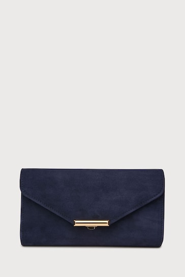 LK Bennett Navy Blue Lucy Clutch Bag With Flap Detail