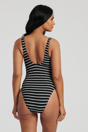 South Beach Monochrome Crinkle Textured Scoop Neck Swimsuit