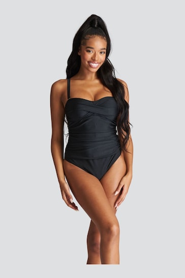 South Beach Black Bandeau Tummy Control Swimsuit With Removeable Strap