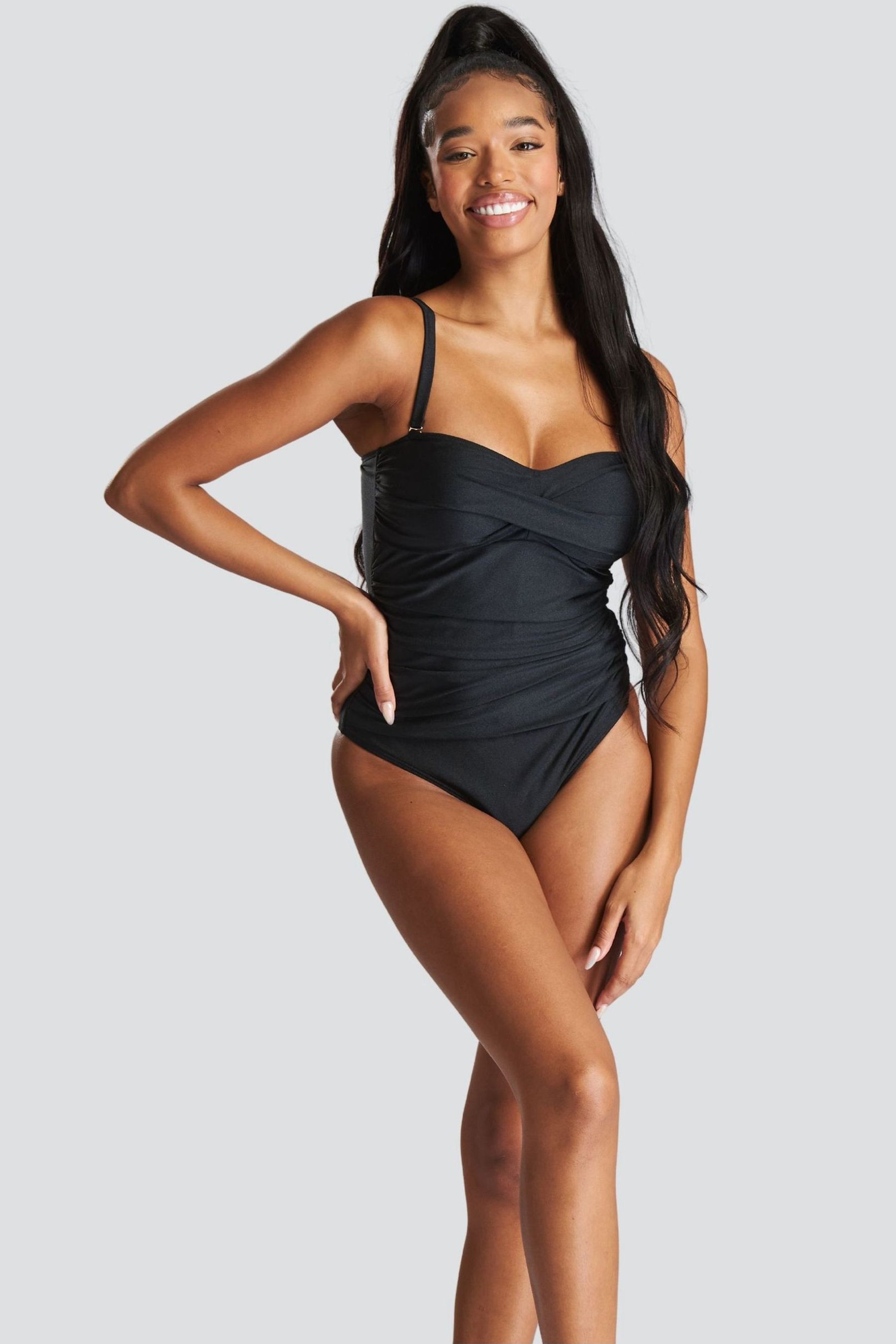Buy South Beach Black Bandeau Tummy Control Swimsuit With Removeable Strap from Next Canada