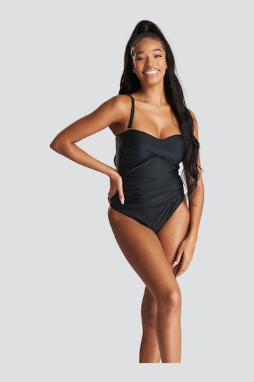 South Beach Black Bandeau Tummy Control Swimsuit With Removeable Strap