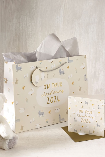Natural Christened in 2024 Gift Bag and Card Set