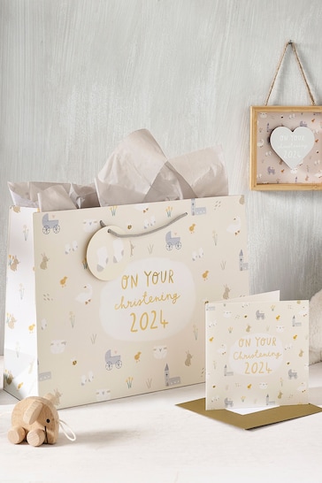 Natural Christened in 2024 Gift Bag and Card Set