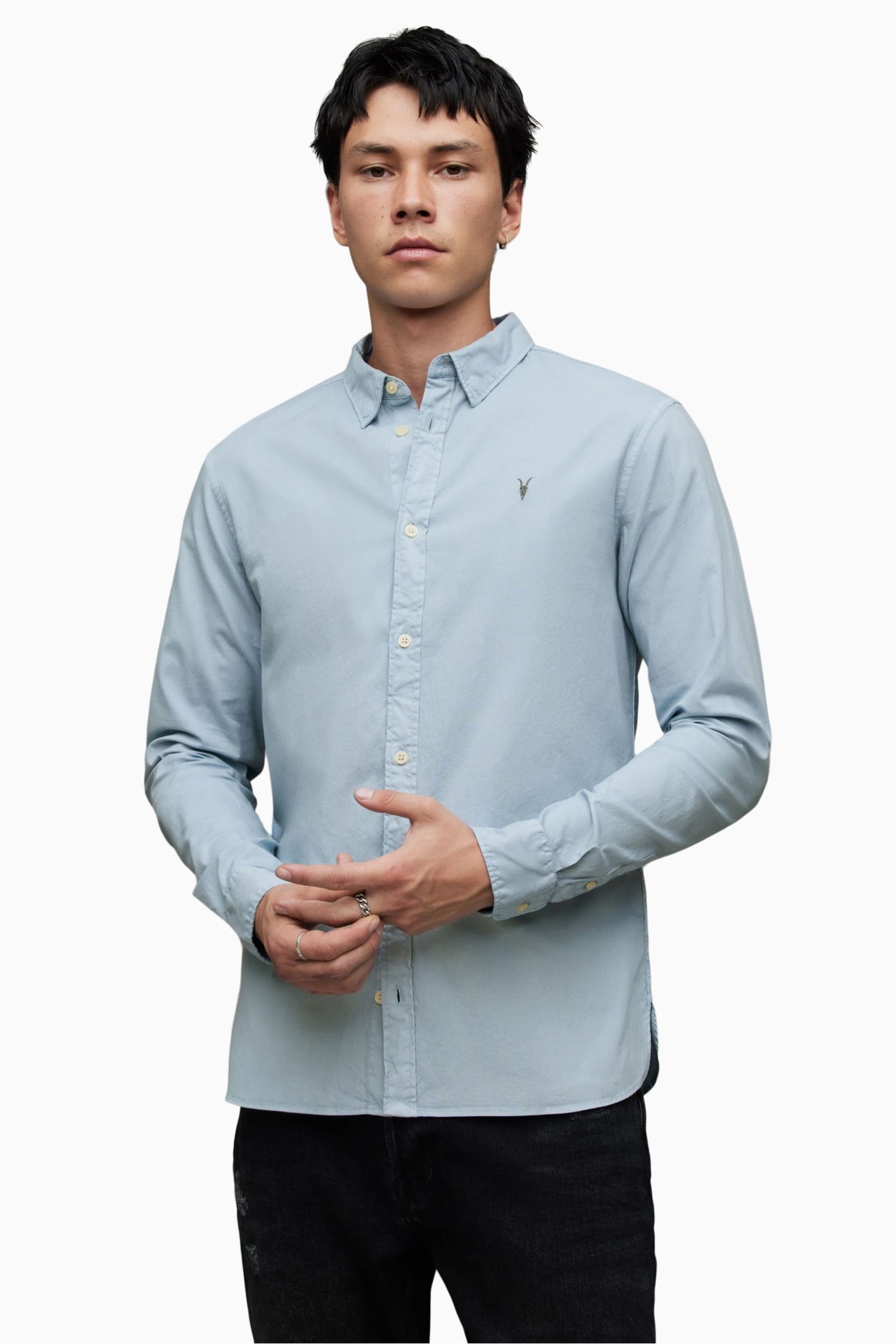 AllSaints Blue Hawthorne Long Sleeved Shirt - Image 1 of 4